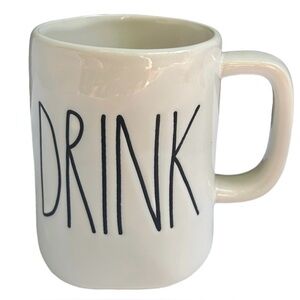 Rae Dunn DRINK Mug White Black Large Letter Dimples NWT 2017 OG